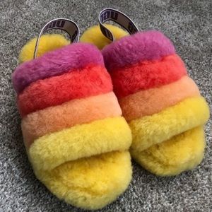 UGG Women's Yellow Rainbow Fluff Yeah Slide Size 7 - gently used
